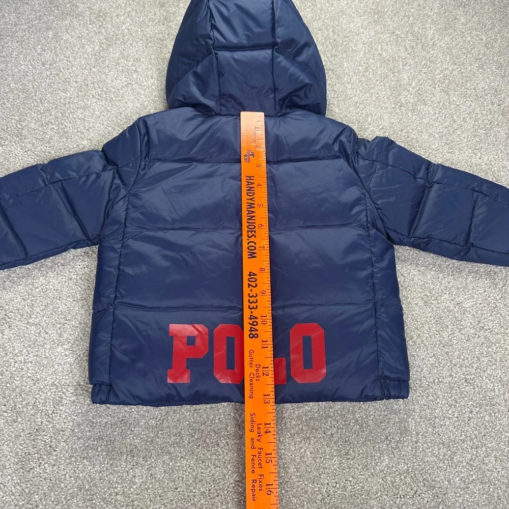 Ralph Lauren Polo Kids Puffer Jacket Down Red Logo Hood 12M Winter Coat Packable